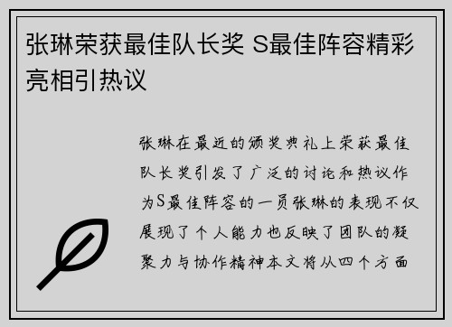 张琳荣获最佳队长奖 S最佳阵容精彩亮相引热议