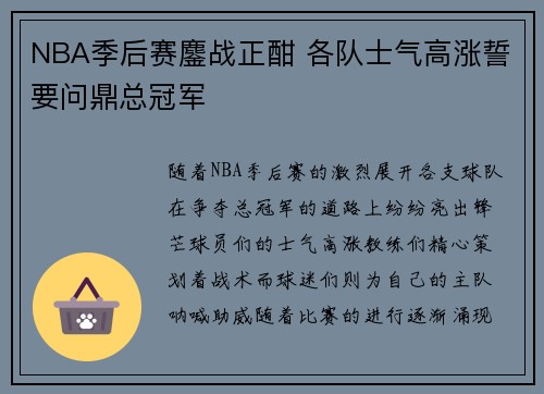 NBA季后赛鏖战正酣 各队士气高涨誓要问鼎总冠军