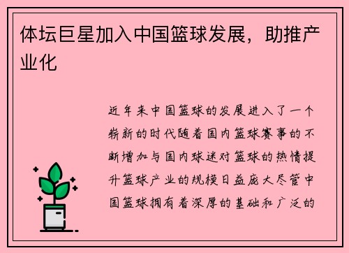 体坛巨星加入中国篮球发展,助推产业化