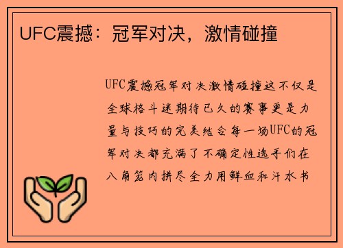 UFC震撼：冠军对决，激情碰撞